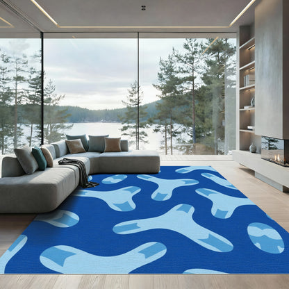 Abstract Blue Y Shape Composition Rug