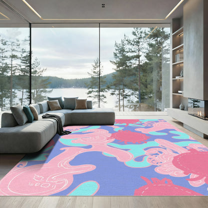 Whimsical Pink Creatures Abstract Composition Rug