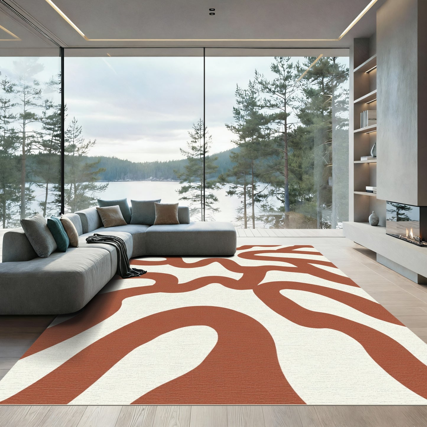 Abstract Terra-cotta Organic Flow Rug