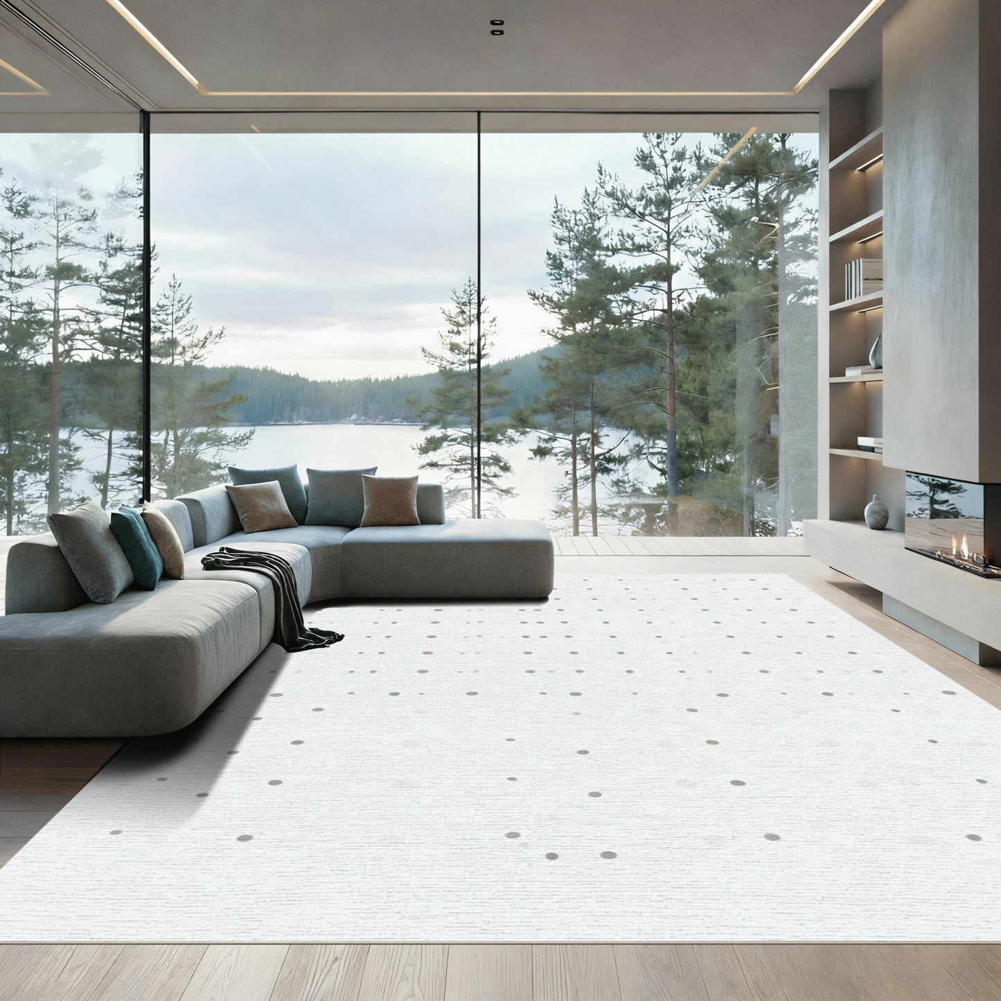 Minimal Gray Polka Dot Grid Rug