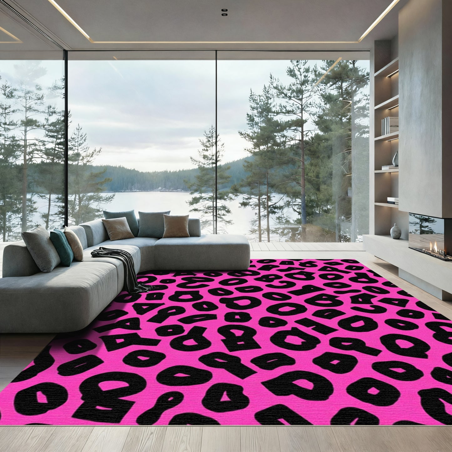 Pink Black Animal Spots Rug