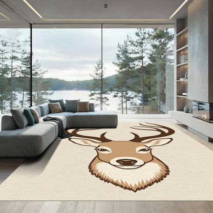 Rustic Brown Antlered Deer Portrait Rug