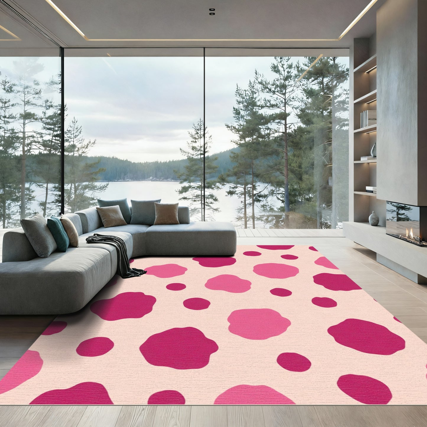 Pink Giraffe Spotty Background Rug