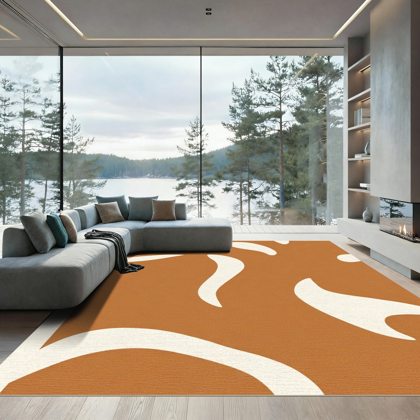 Terracotta Abstract Organic Shape Rug