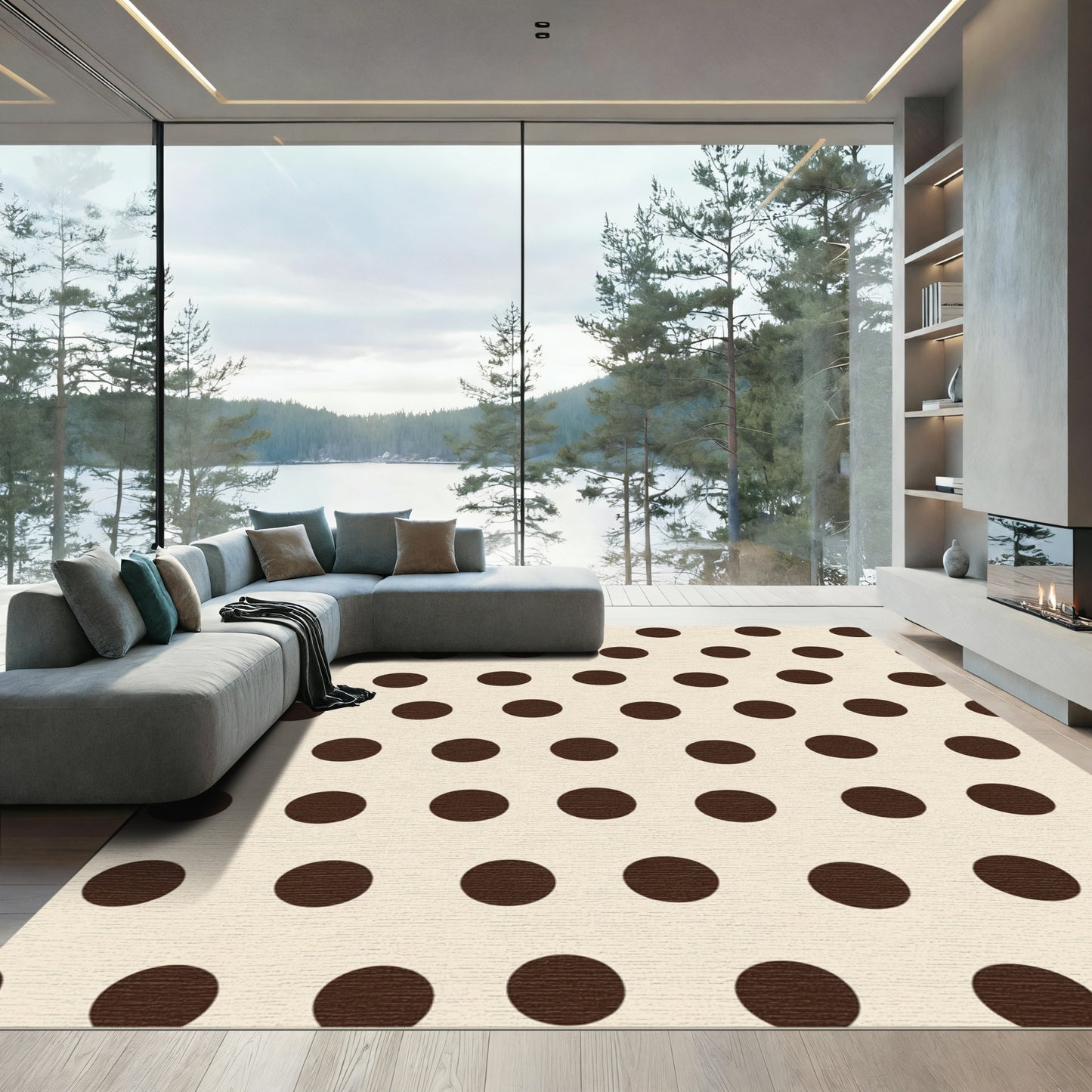 Cream Brown Polka Dot Rounds Rug
