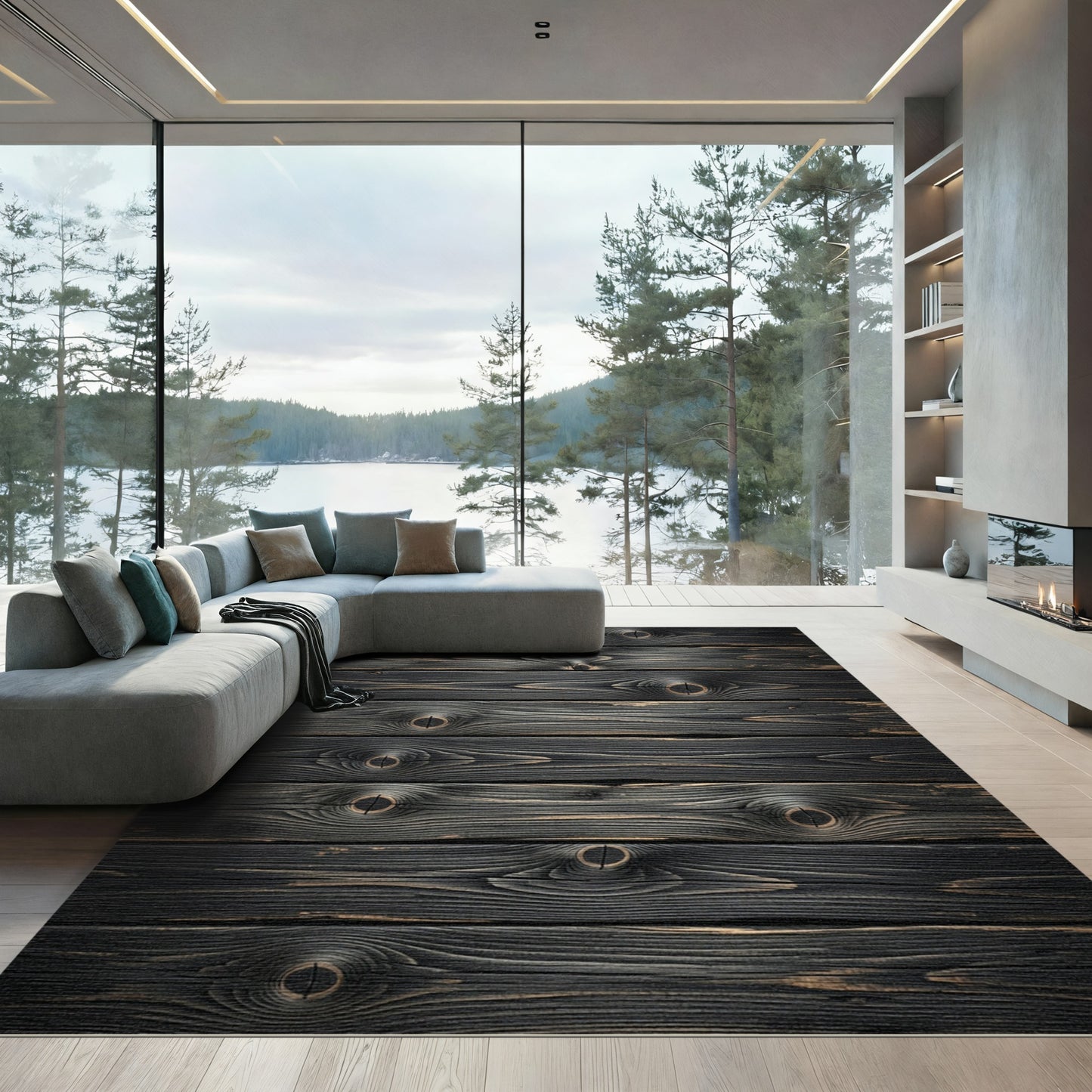 Distressed Dark Wood Grain Texture Rug