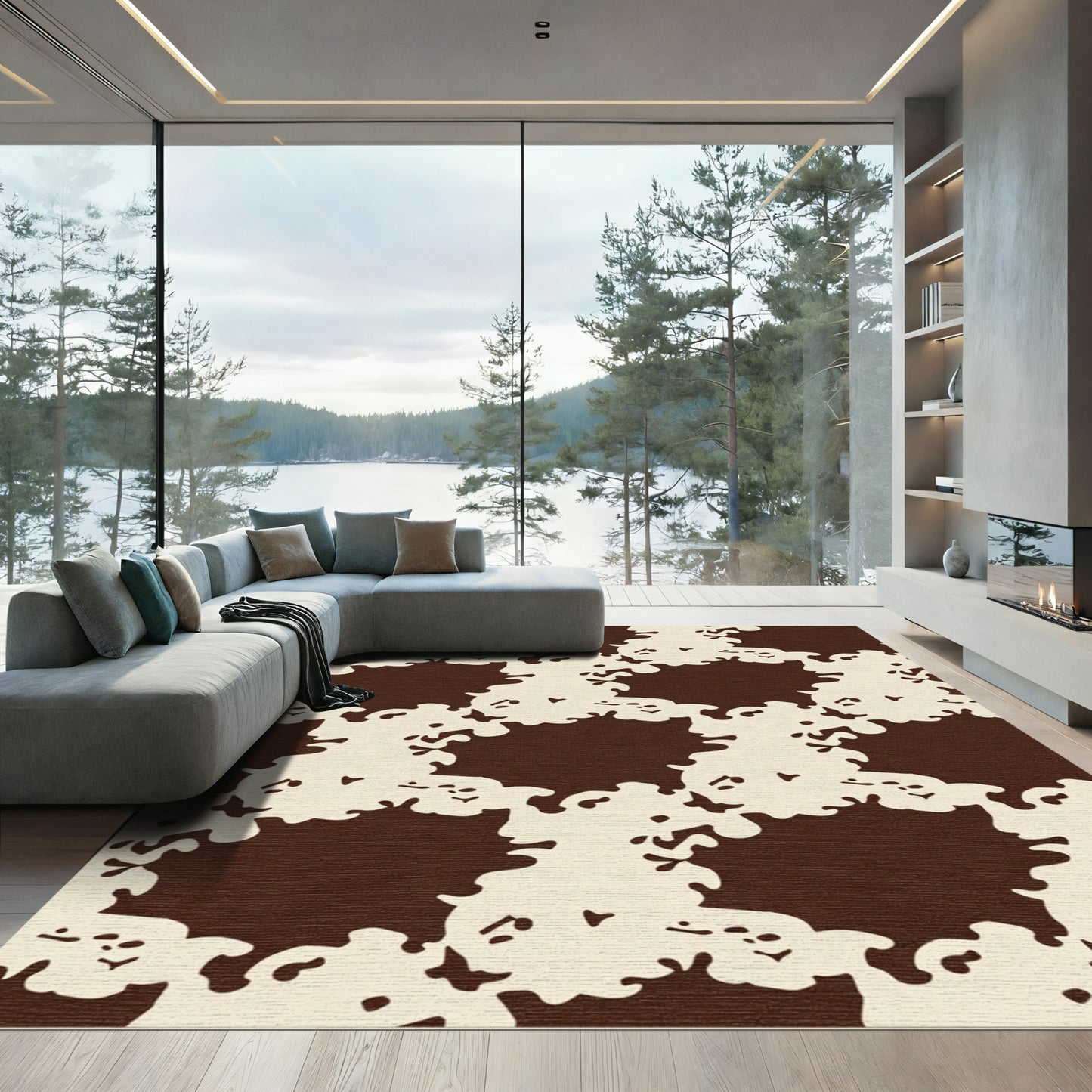 Brown Cream Organic Abstract Shapes Rug