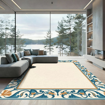 Teal Orange Floral Arch Border Rug
