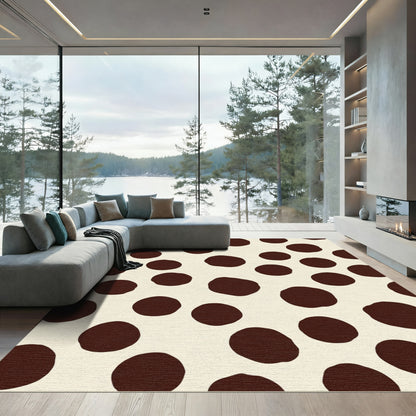 Irregular Brown Polka Dot Cream Background Rug