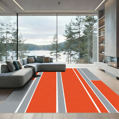 Orange Gray Vertical Stripe Rug