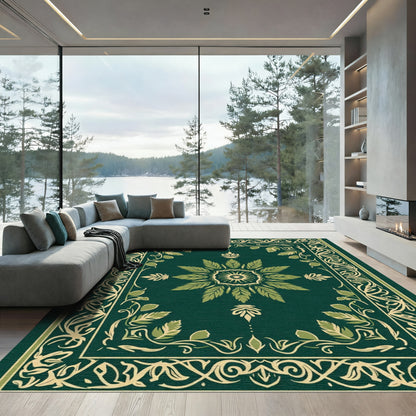 Forest Green Botanical Art Nouveau Rug