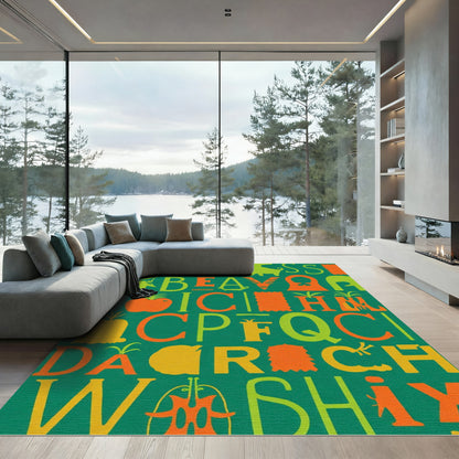 Playful Alphabet And Fruit Green Rug