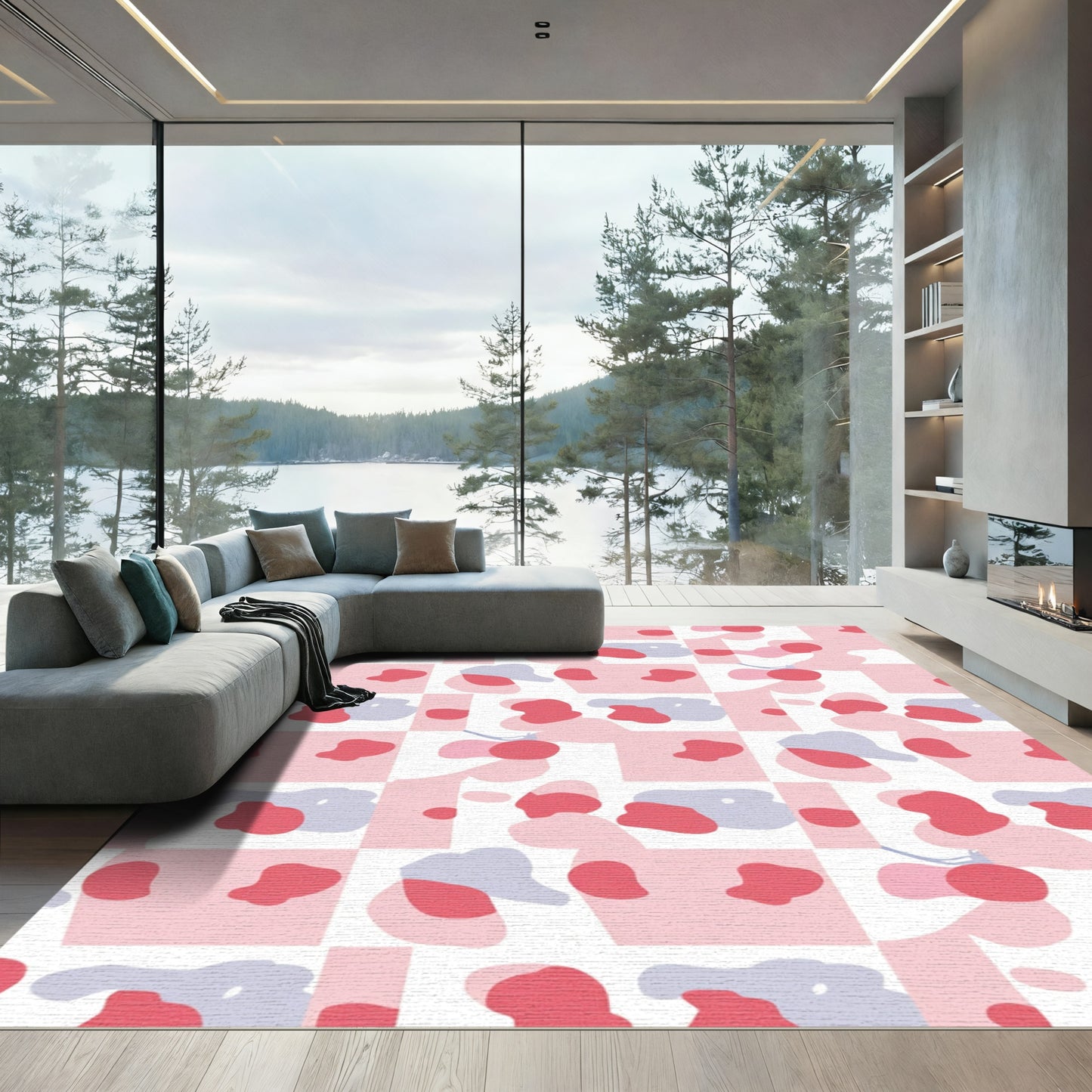 Abstract Pink And Blue Shapes Rug