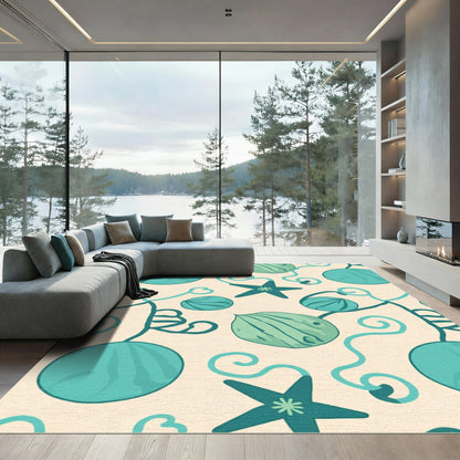 Teal Starfish and Pods Scrollwork Rug