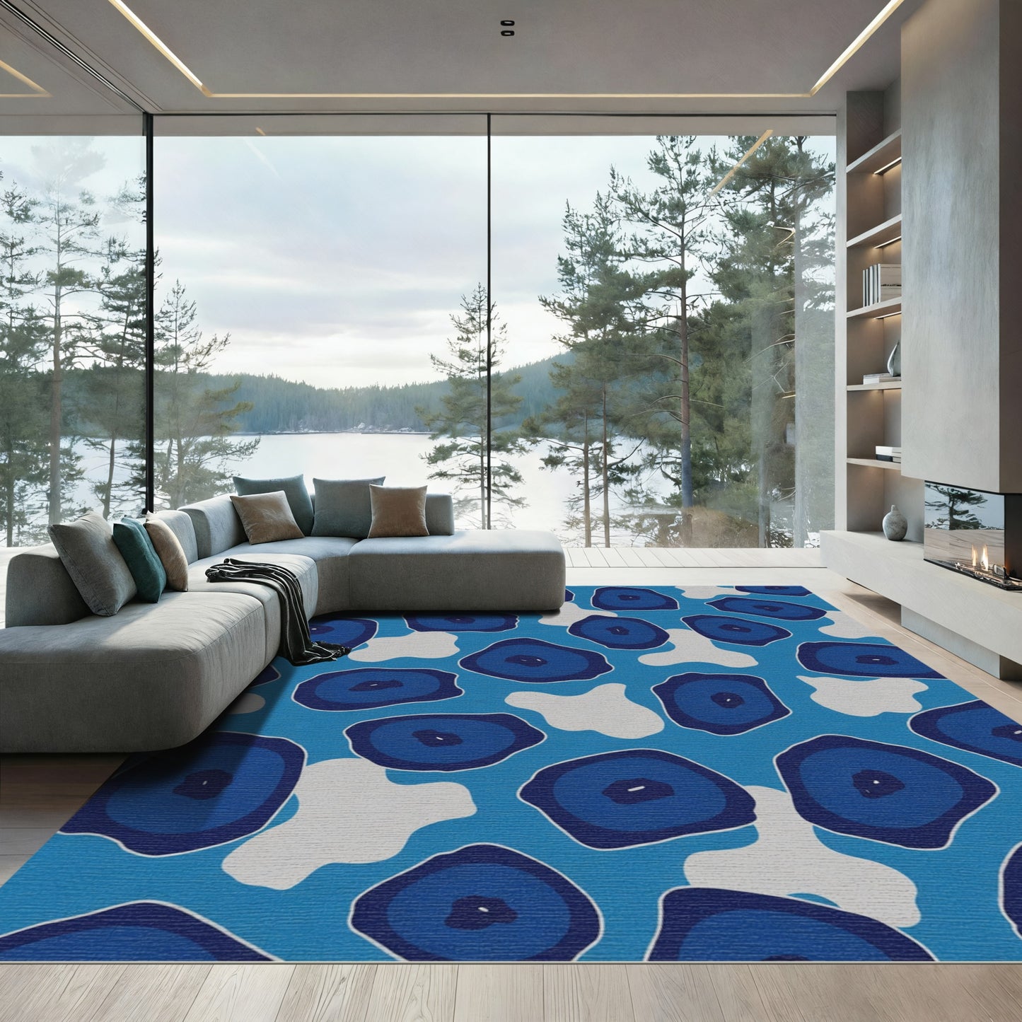 Deep Blue Organic Amorphous Shapes Rug