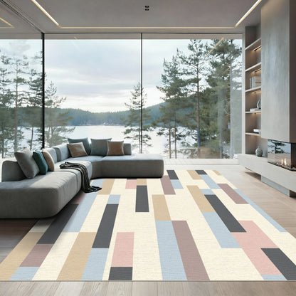 Pastel Geometric Block Composition Rug