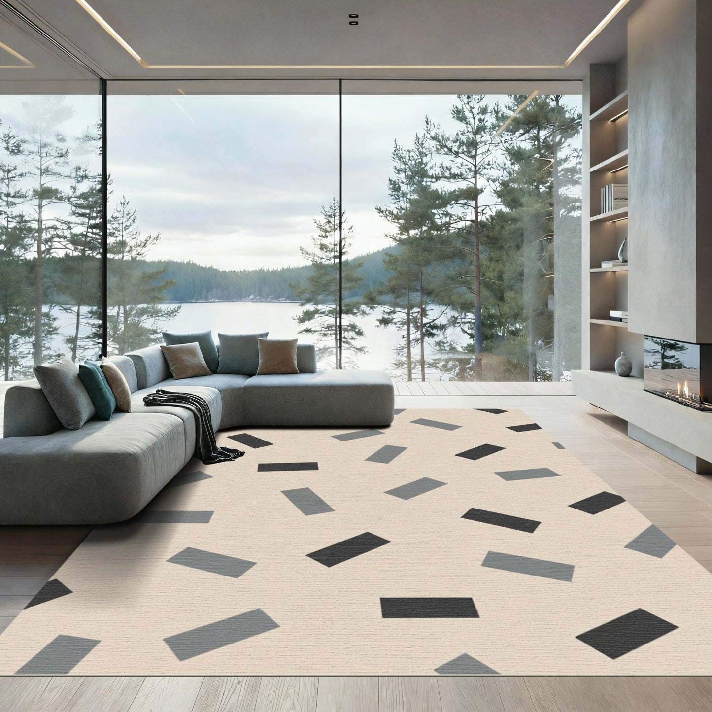 Tan Grey Speckled Rectangles Backdrop Rug