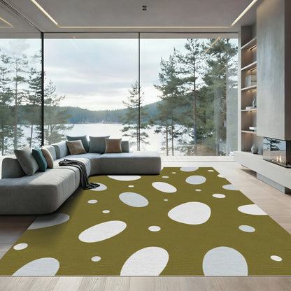Olive And White Abstract Organic Shape Rug