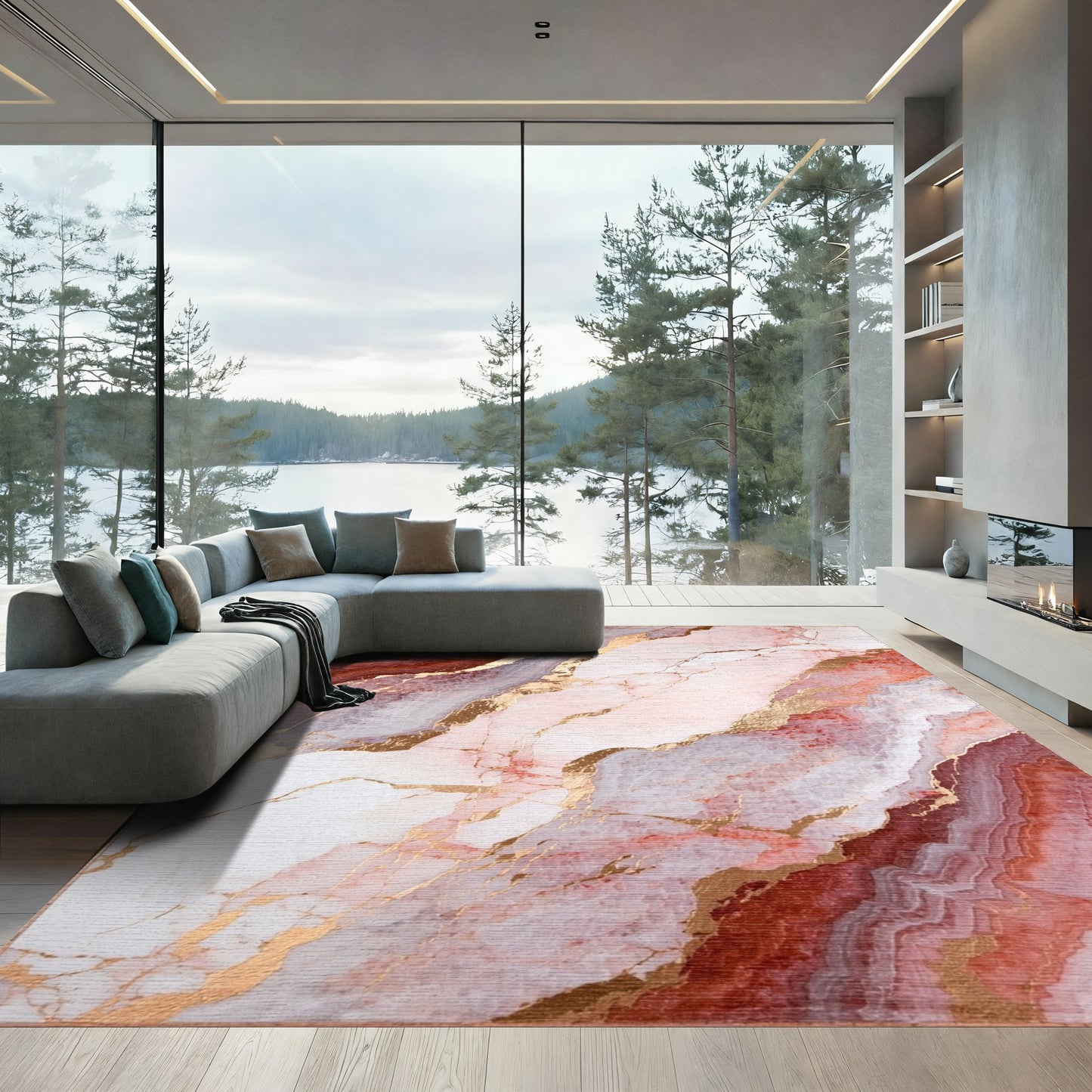 Rose Gold Veined Marble Rug