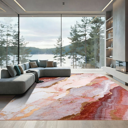 Rose Gold Veined Marble Rug