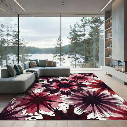 Crimson Splash Abstract Floral Rug