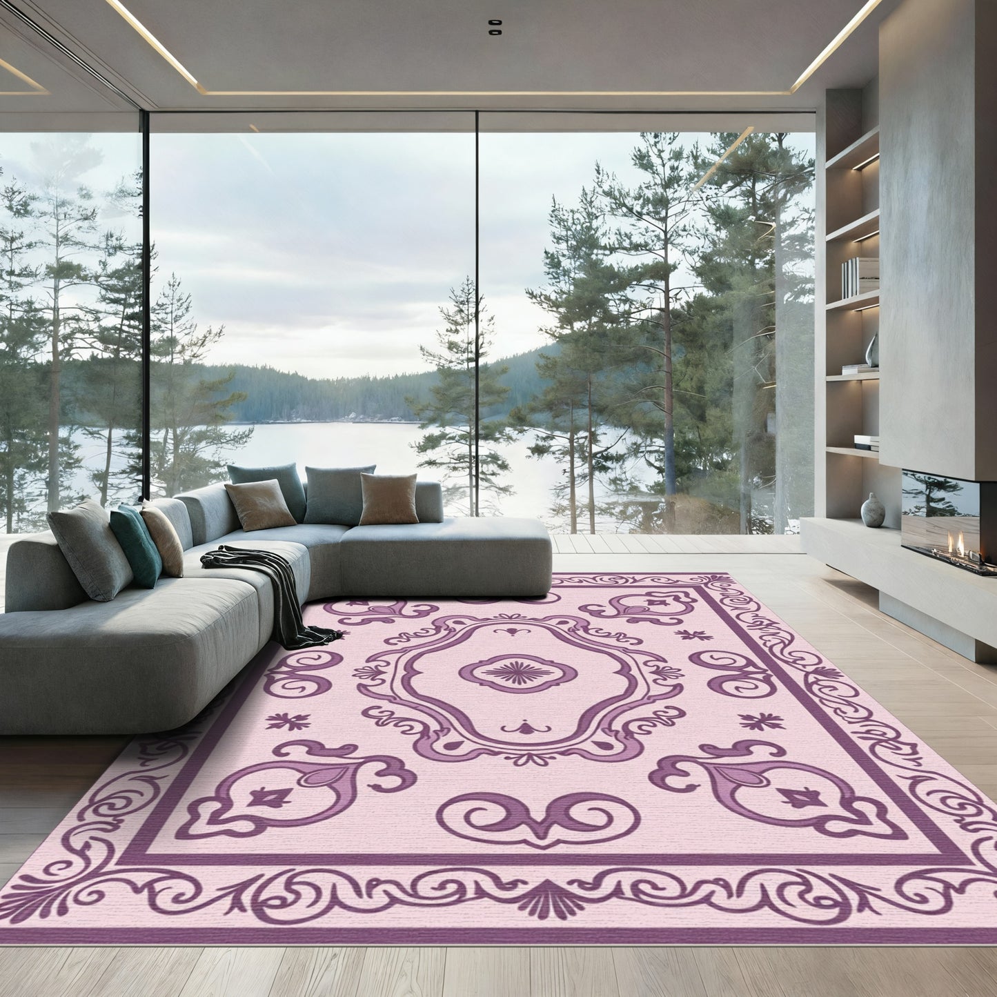 Vintage Lilac Floral Medallion Rug