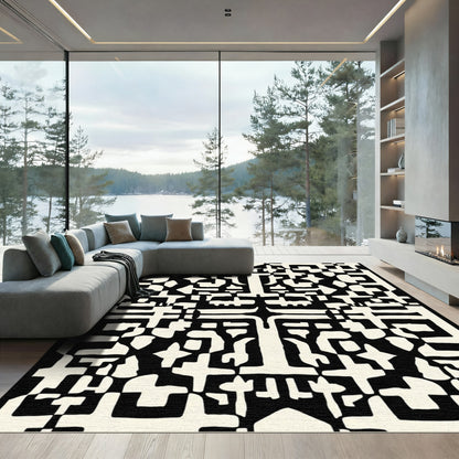 Bold Black IvoryAbstract Block Rug
