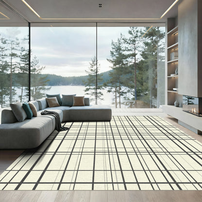 Modern Black and Cream Grid Rug