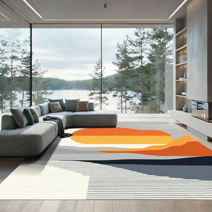 Geometric Orange Abstract Landscape Rug