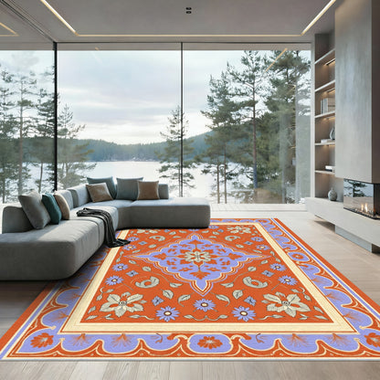 Ornate Crimson Floral Medallion Border Rug
