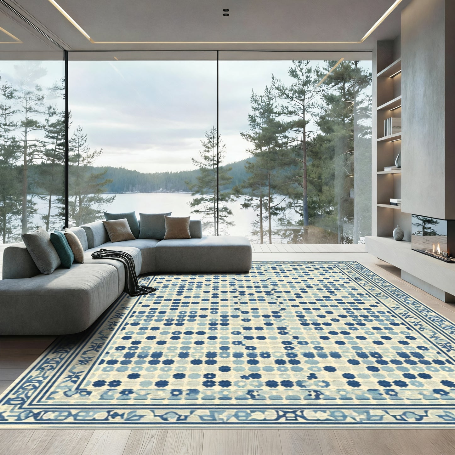 Blue Diamond Tiling Interior Rug