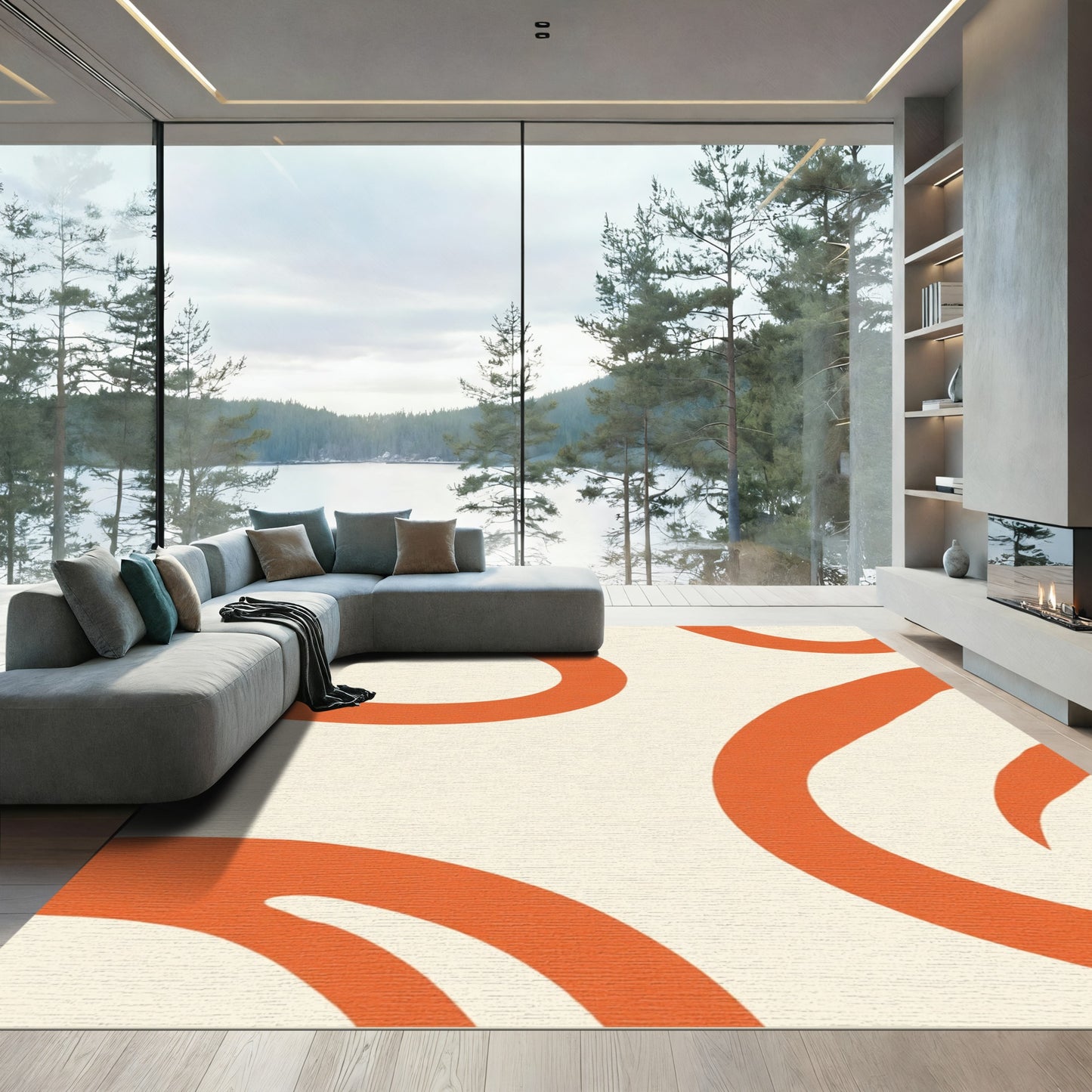 Modern Beige Abstract Swirl Rug