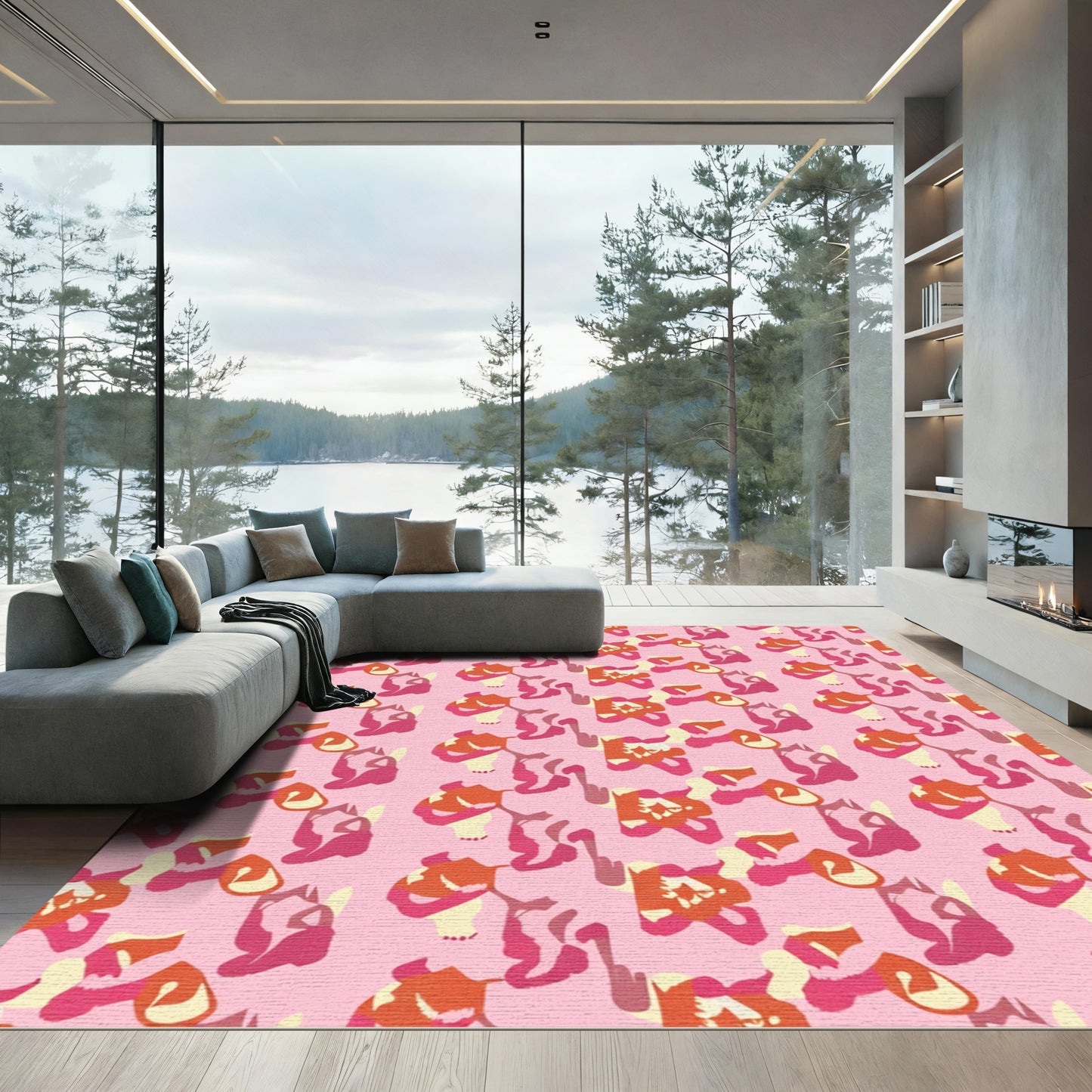 Pink Orchid Floral Arrangement Rug