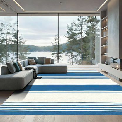 Classic Blue and Cream Striped Rug