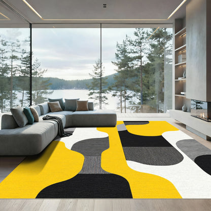 Modern Yellow Abstract Organic Shapes Rug