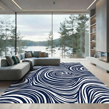 Deep Navy Swirl Organic Flow Rug