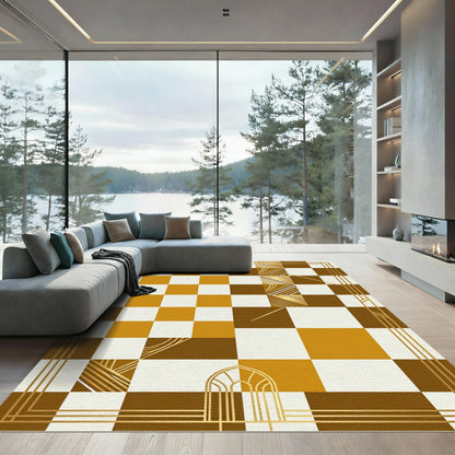 Gold Geometric Art Deco Squares Rug