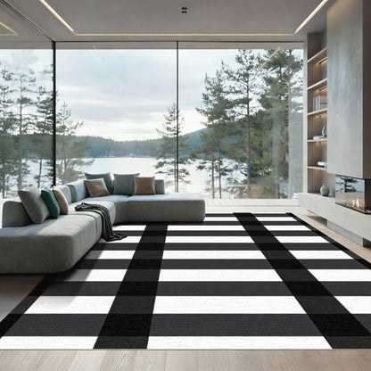 Black White Gingham Check Rug
