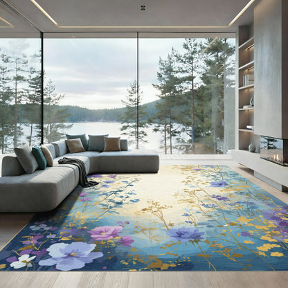 Purple Blue Floral Meadow Vignette Rug
