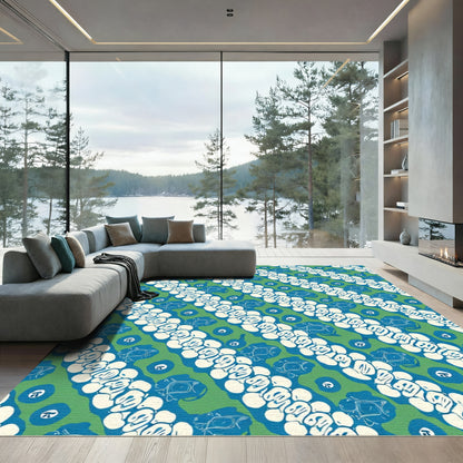 Green White Blue Organic Stripe Rug