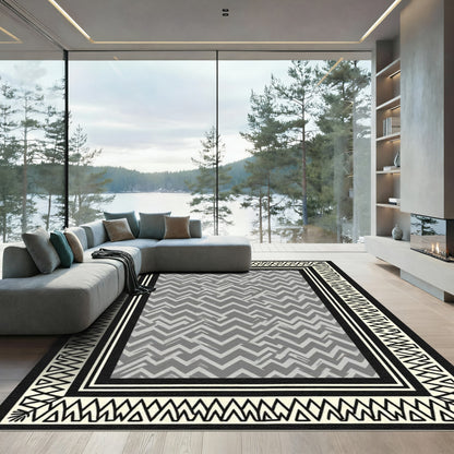 Tribal Black Cream Geometric Chevron Rug