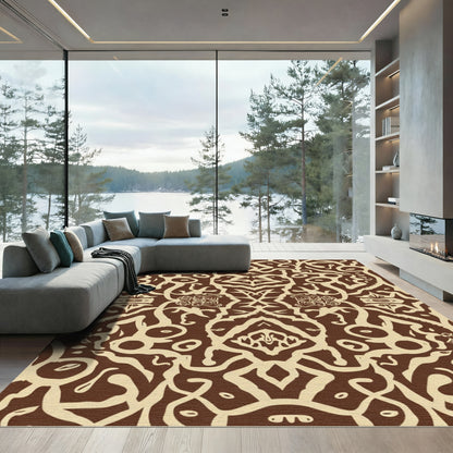 Chocolate Beige Arabesque Swirl Rug