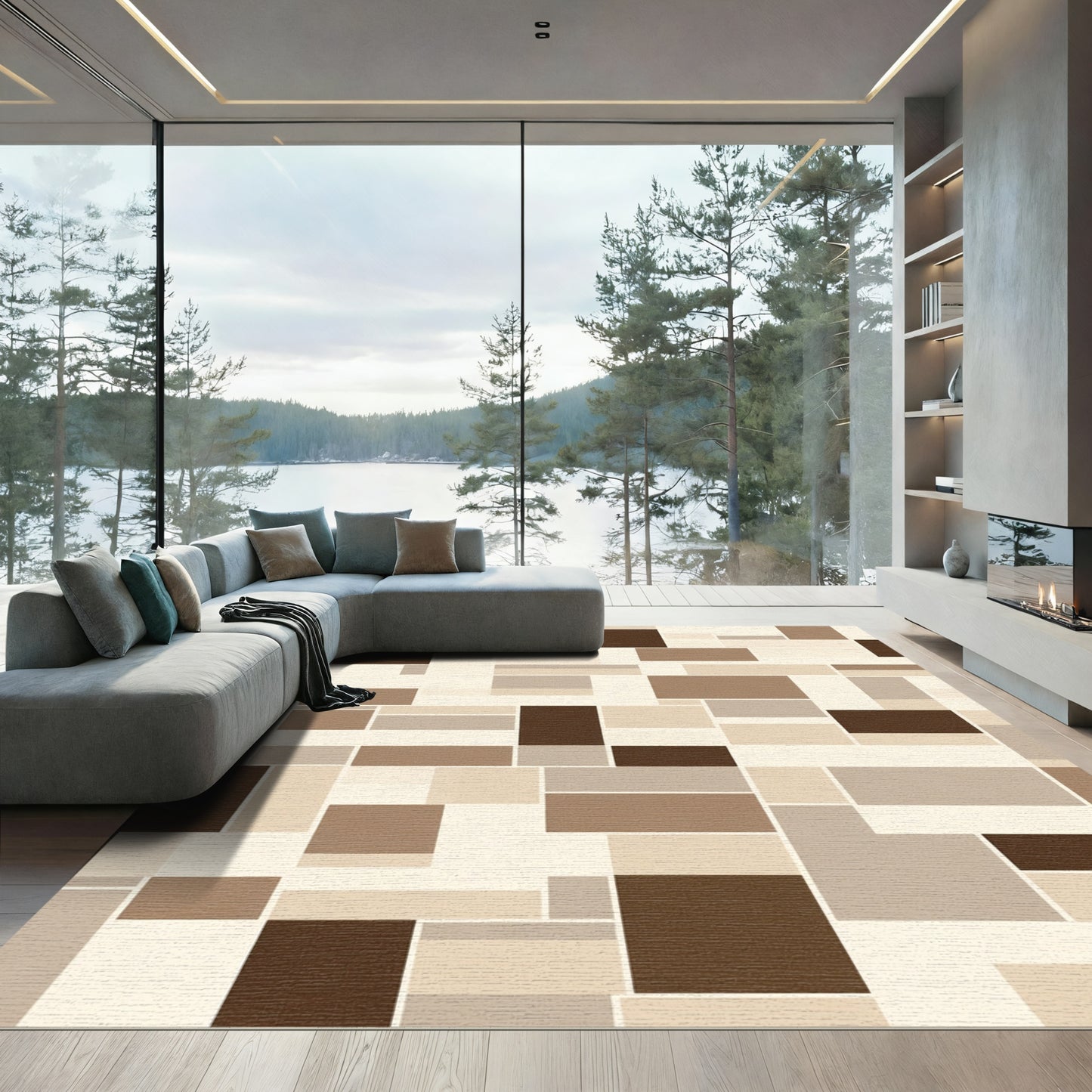 Earth Tones Abstract Geometric Blocks Rug