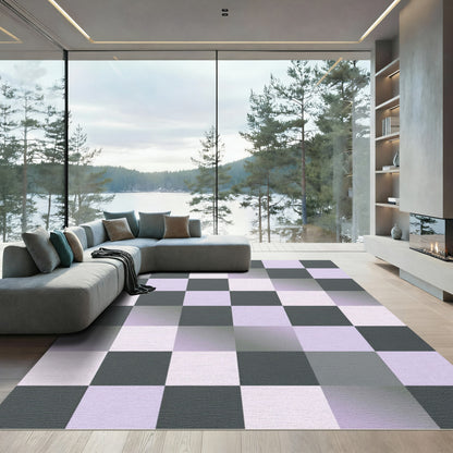 Modern Gray Lavender Checkerboard Squares Rug