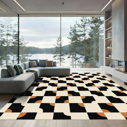 Geometric Black Cream Amber Squares Rug