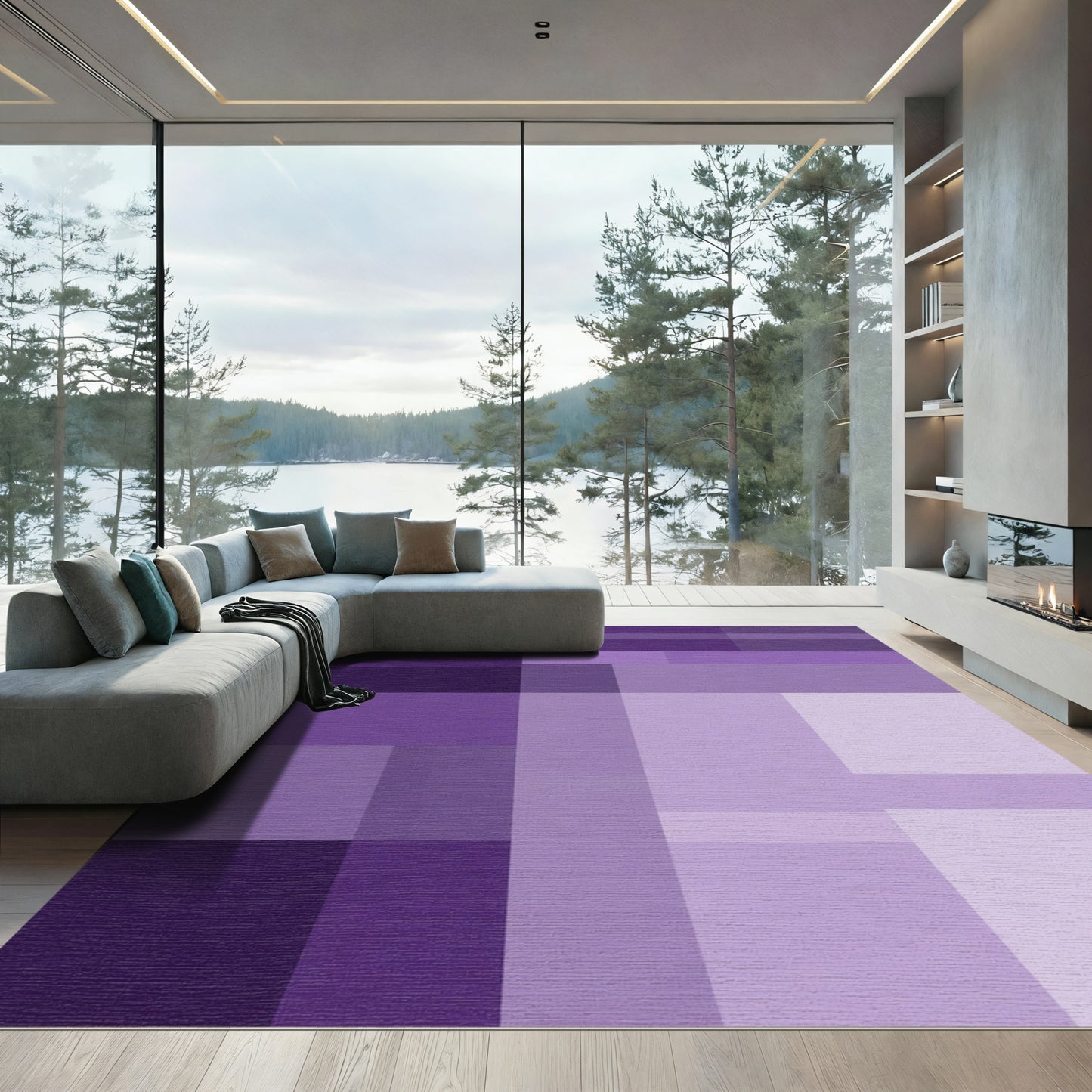 Deep Lavender Abstract Geometric Blocks Rug