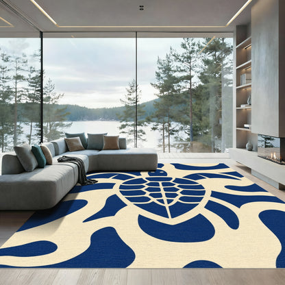Navy Beige Flowing Turtle Art Rug