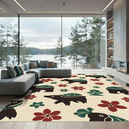 Charming Black Bear Floral Scatter Rug