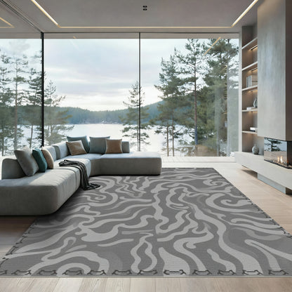 Monochromatic Swirls Organic Flow Rug