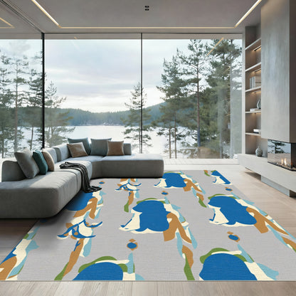 Abstract Blue Ivory Tan Organic Shapes Rug